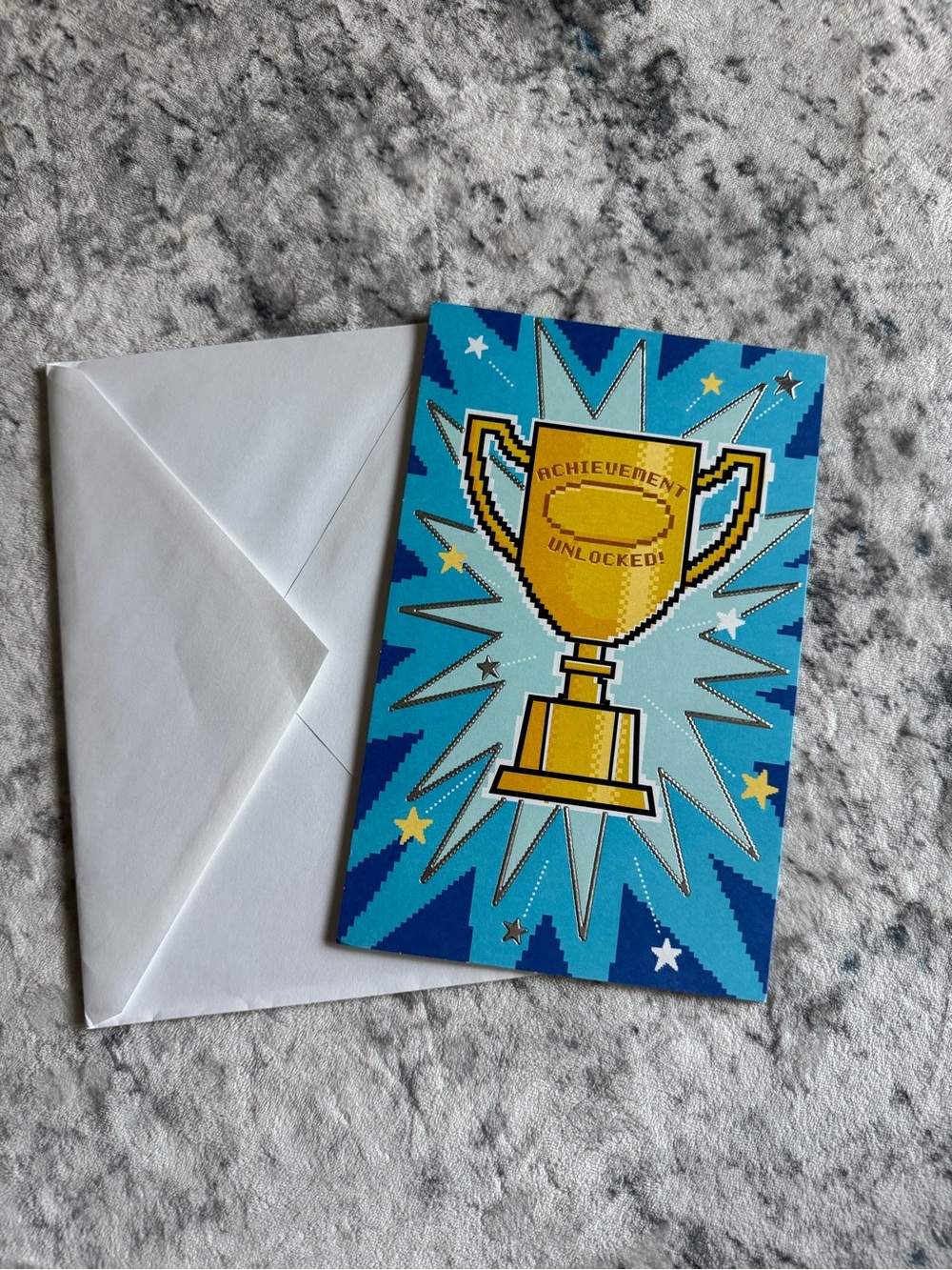 American Greetings Blue and Gold Achievement Trophy Card